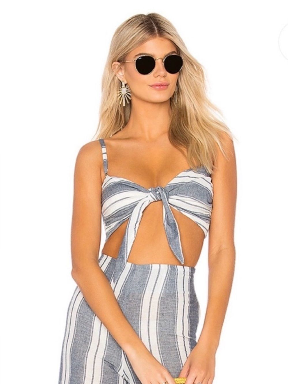 Beach Riot Navy and White Striped Top with Front Tie